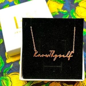 Brand New 925 Sterling Silver Rose Gold "Know Thyself" 18" Quote Necklace